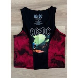 ACDC Let There Be Rock Cropped Tank Top Size S Red Black‎ Tie Dye